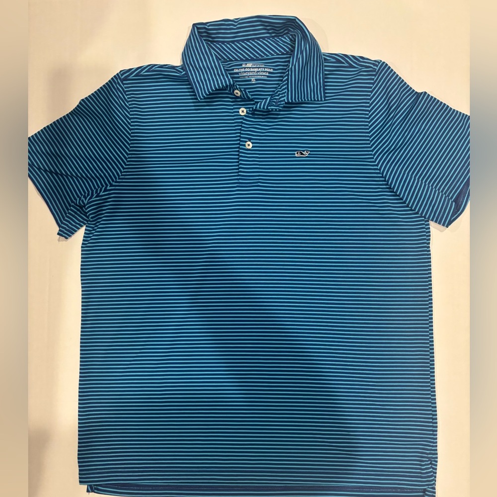 VINEYARD VINES Sankaty Polo Shirt Blue White Stripe Performance Women’s XL